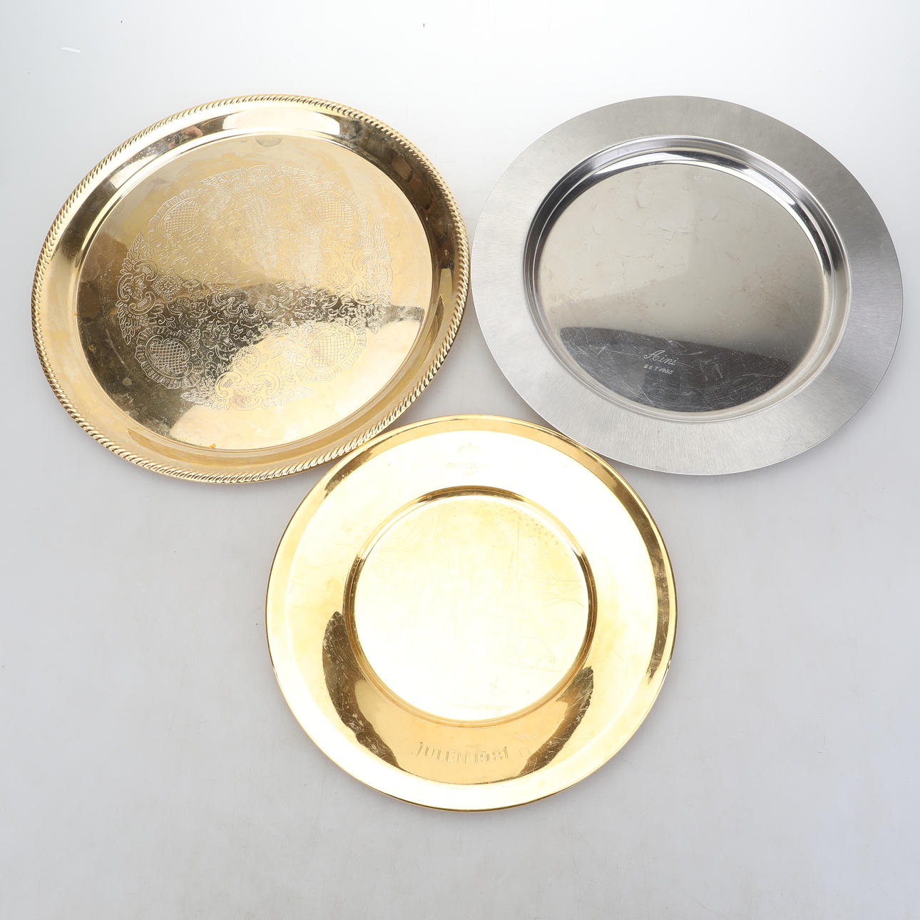 TRAYS, 3 pieces including Skultuna.