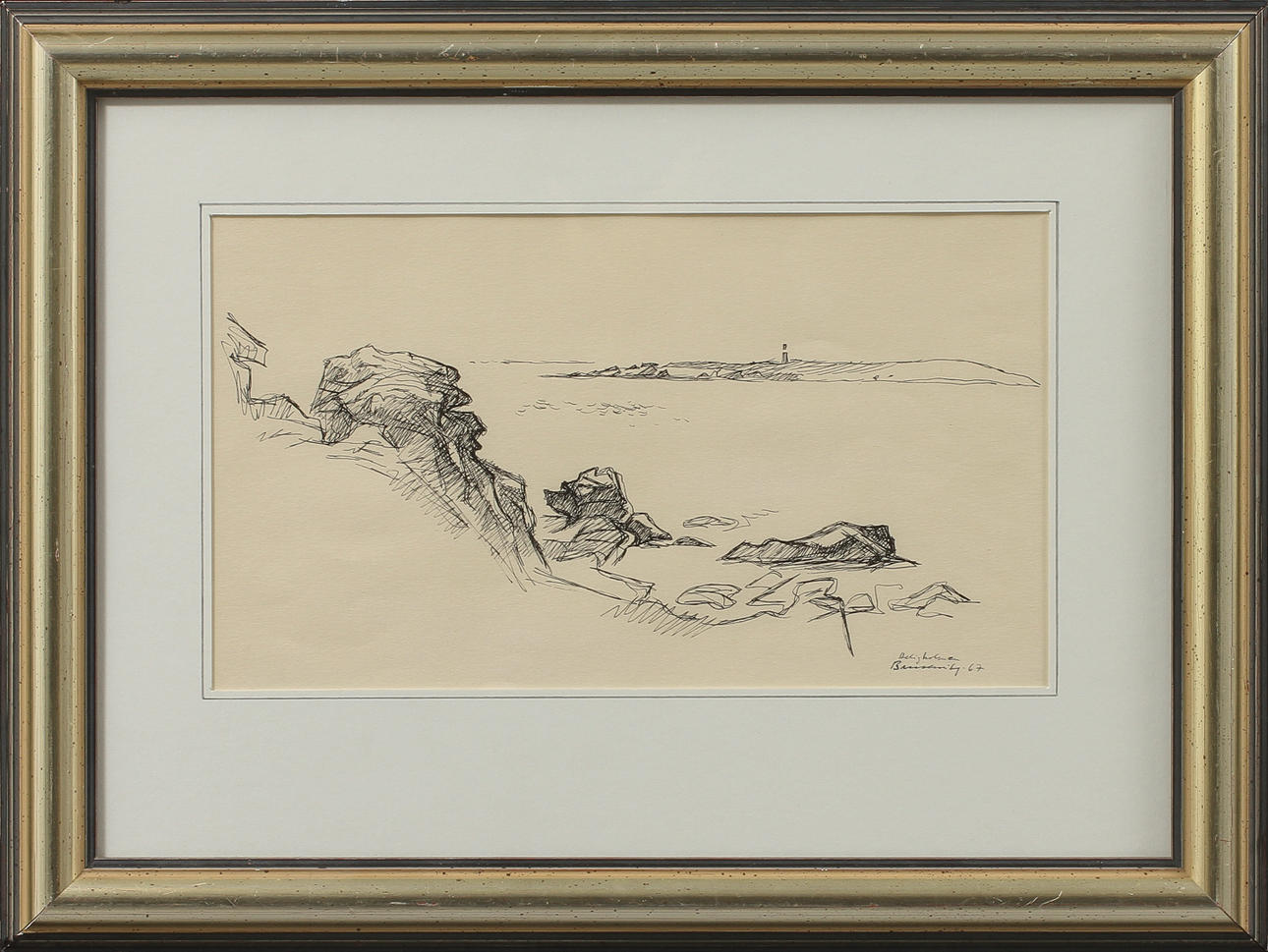 GUNNAR BRUSEVITZ. "Heligholmen", tusch, signerad och daterad-67.