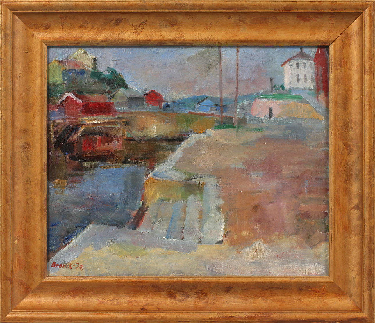 ÅKE BROVIK. Kustsamhälle, olja på duk, signerad.