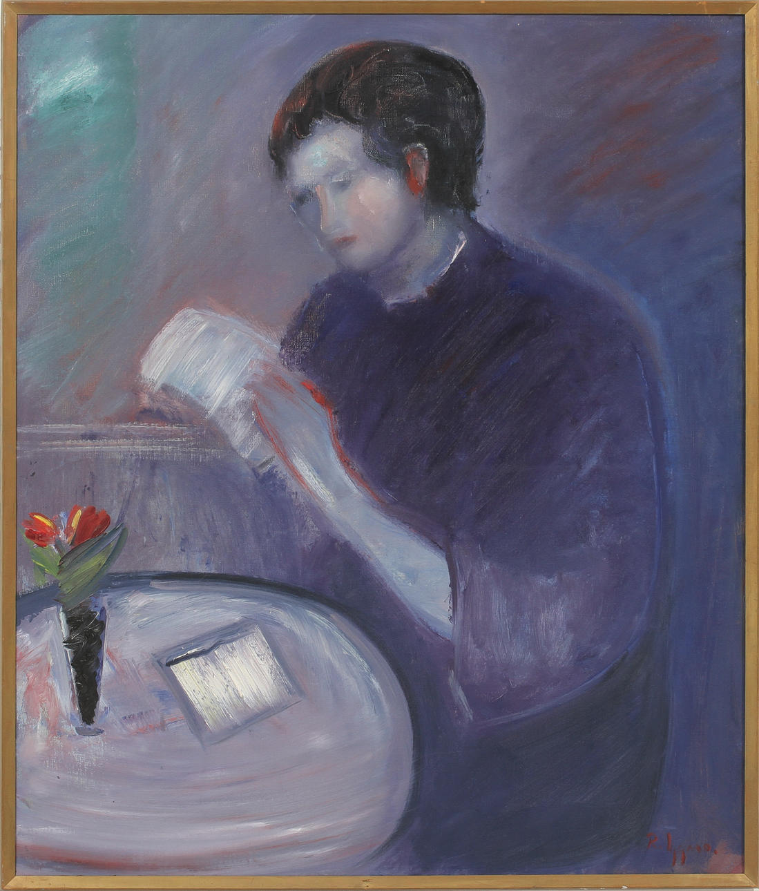 ROLF BERGENDORFF IGGMO. Läsande figur, olja på duk, signerad.