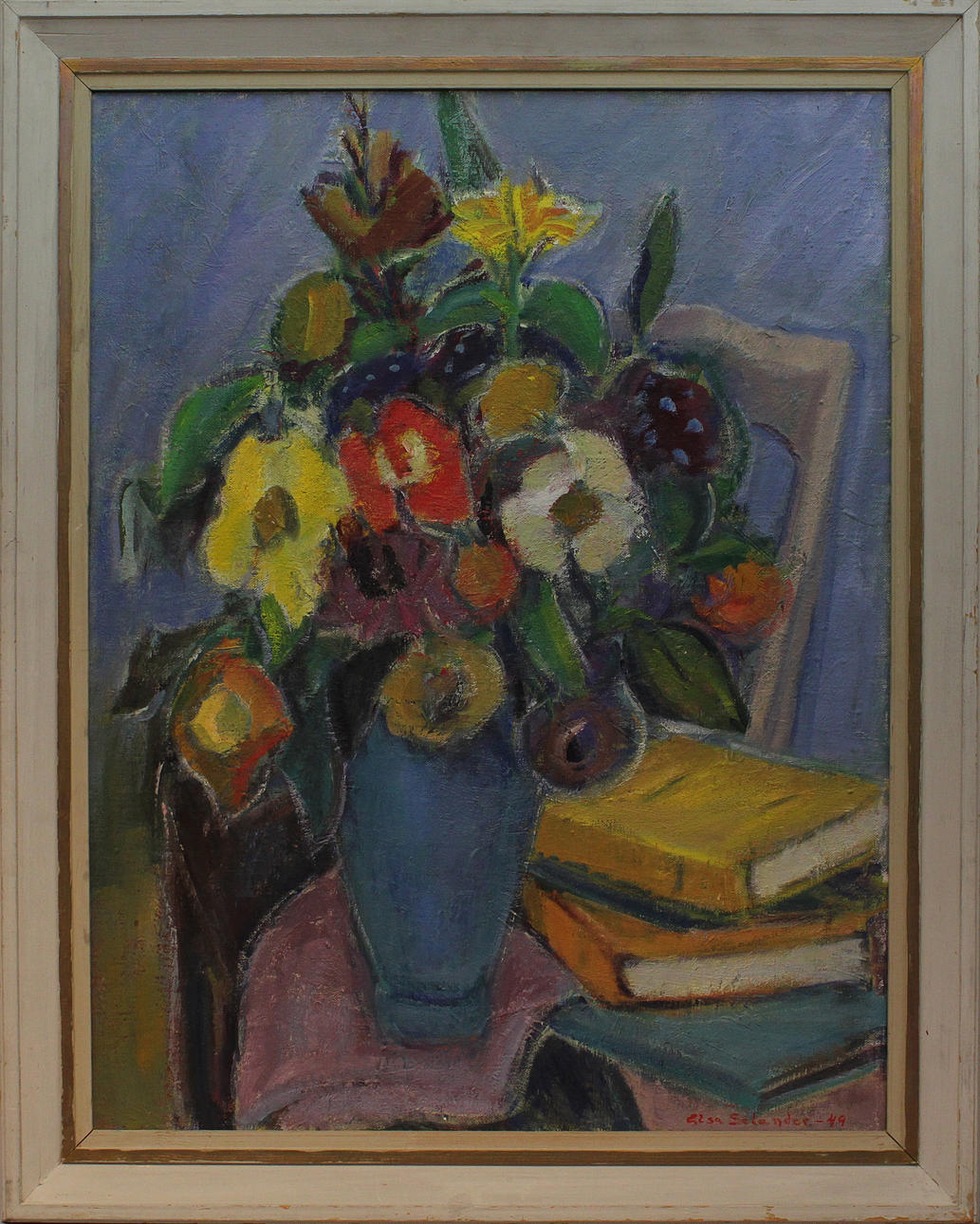 ELSA SELANDER. "Sommarblommor". Olja på duk. Signerad och daterad -49.