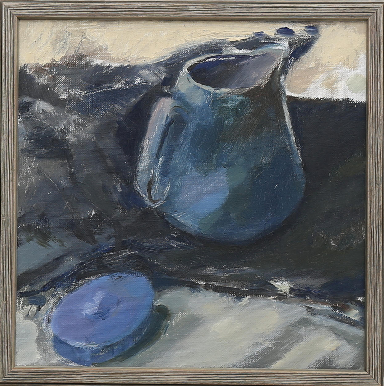 PEDER FREIJJ. TILLSKRIVEN. Stilleben med blå kanna, olja på duk, osignerad.