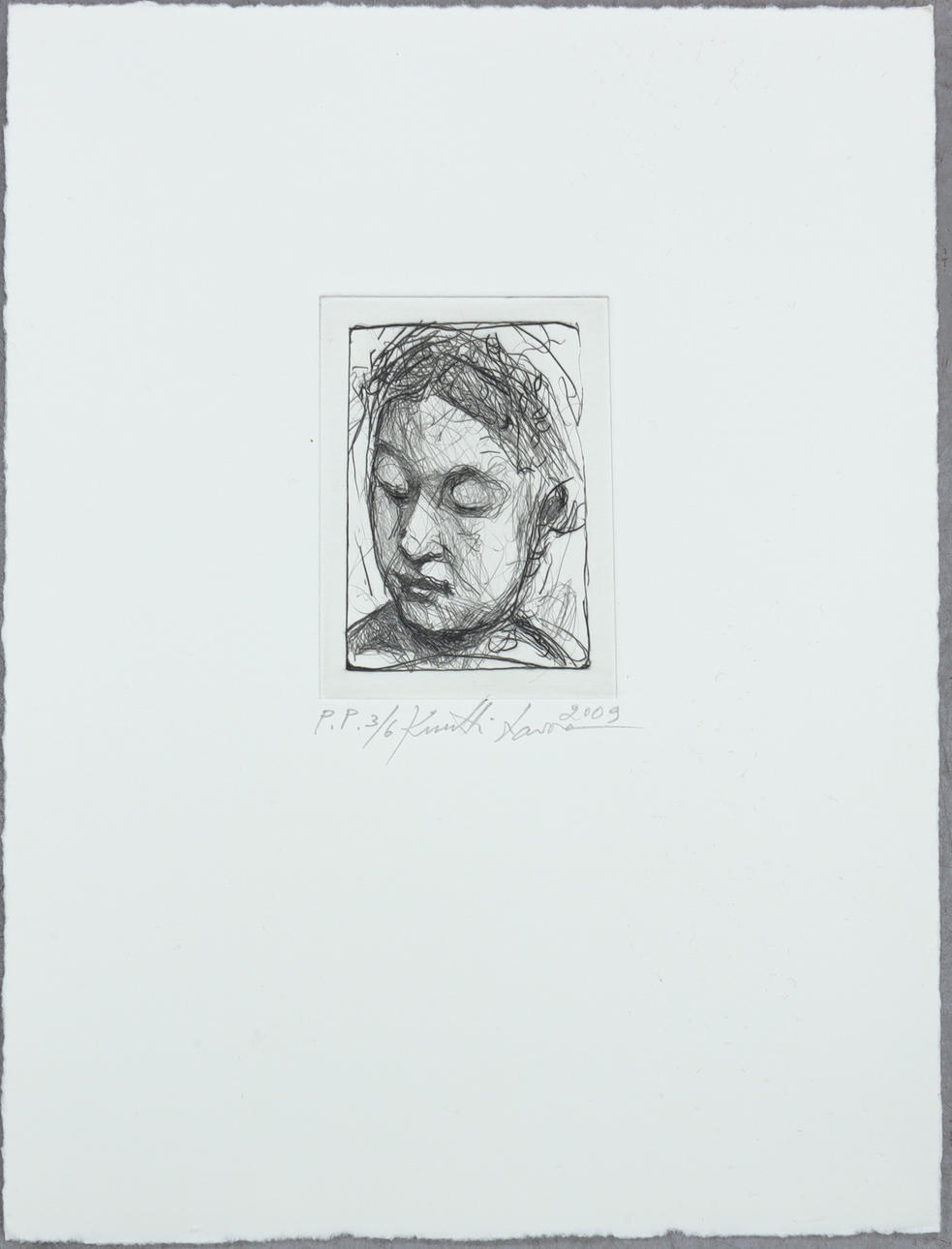 KUUTTI LAVONEN. Composition with face, etching, unleaved leaf.