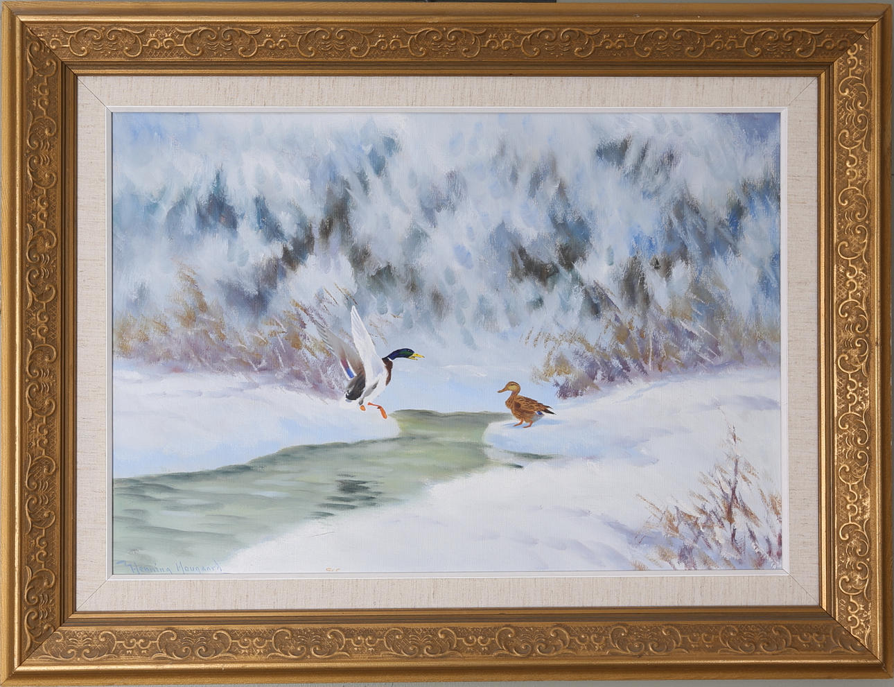 HENNING HOUGAARD. Vinterlandskap, olja på duk, signerad.