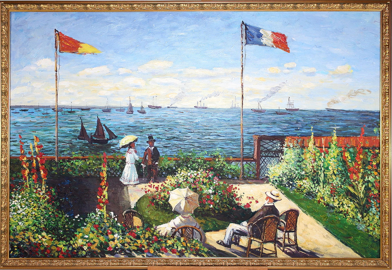 CLAUDE MONET. (efter) olja på segelduk "terassen" ej signerad.