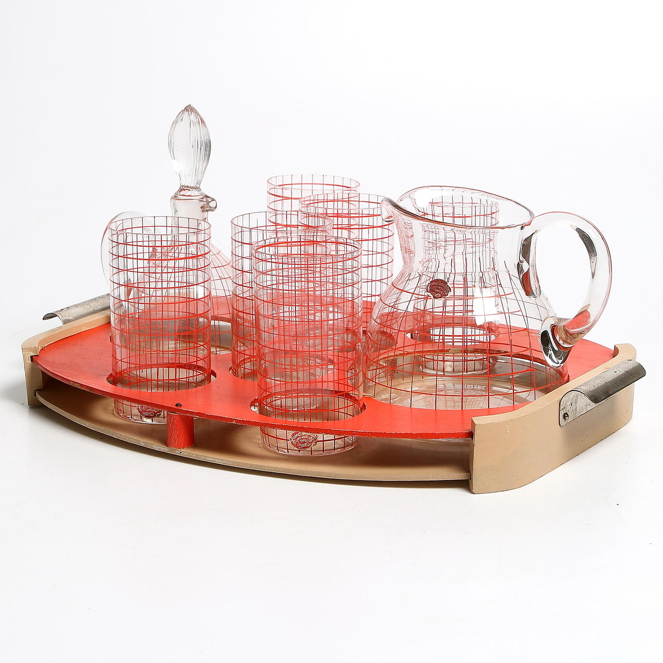 SAFTSERVIS på TRÄBRICKA, 9 delar, Johansfors. 1900-talets mitt.