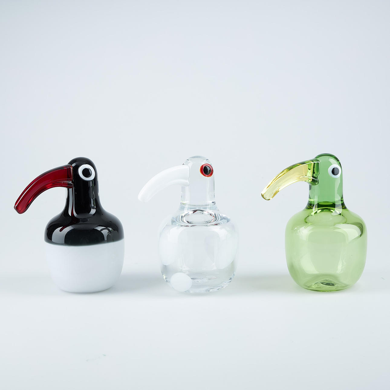 ANU PENTTINEN. GLASS SCULPTURES, 3 pcs. Birds: Nightbird, Snowball