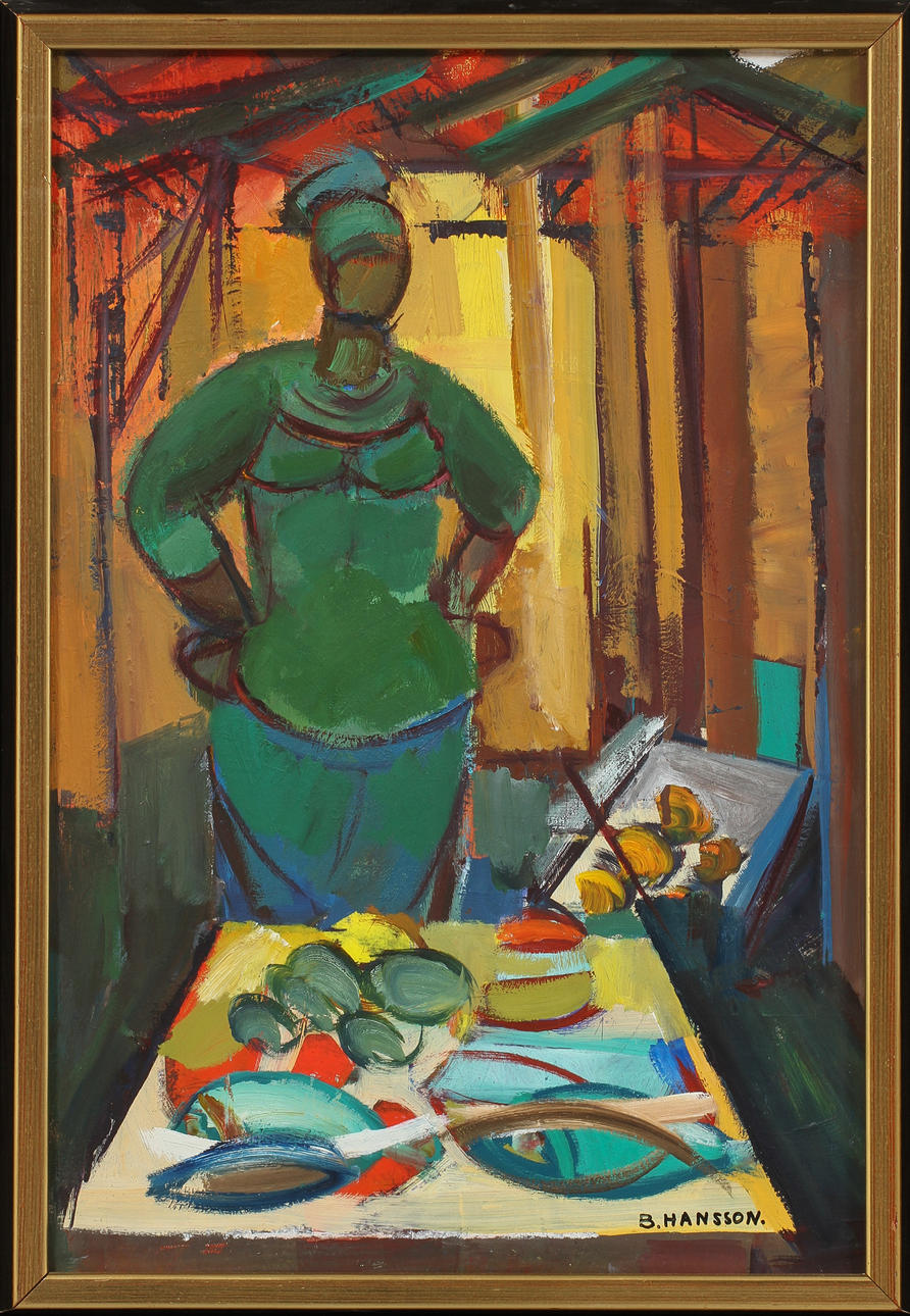 BRITA HANSSON. Figur, olja på papp, signerad.