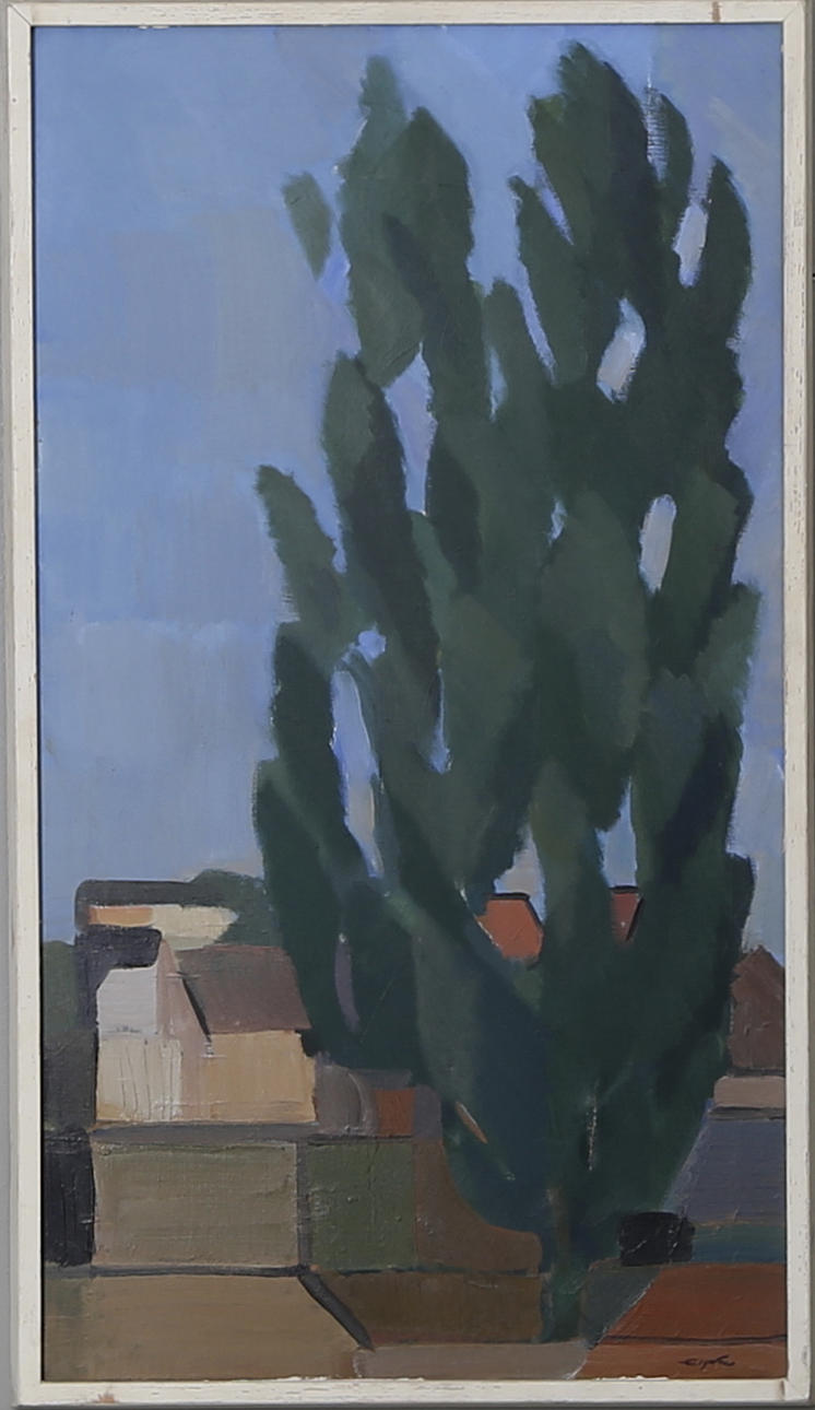 ERIK ELFWÉN. "Popplarna". Olja på duk, signerad.