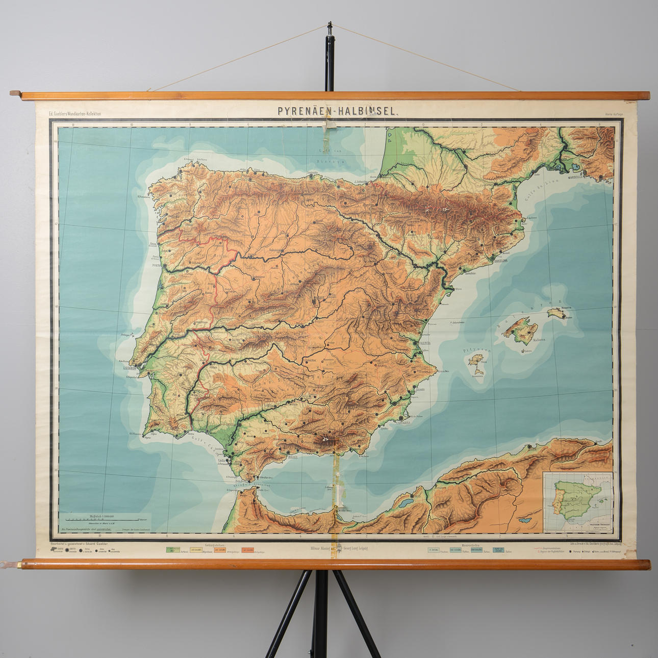 SCHULPLAN, Pyrenäenhalbinsel, 1:1000000, erster Teil des 20. Jahrhunderts.