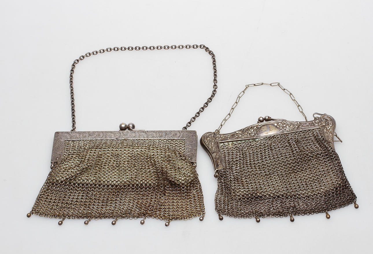 AFTONVÄSKOR, 2 st. metall, märkta German silver, 1900-tal.