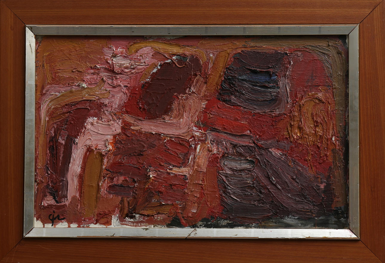 CALLE JOHANSSON. Vikande Rött, olja på pannå, monogramsignerad.