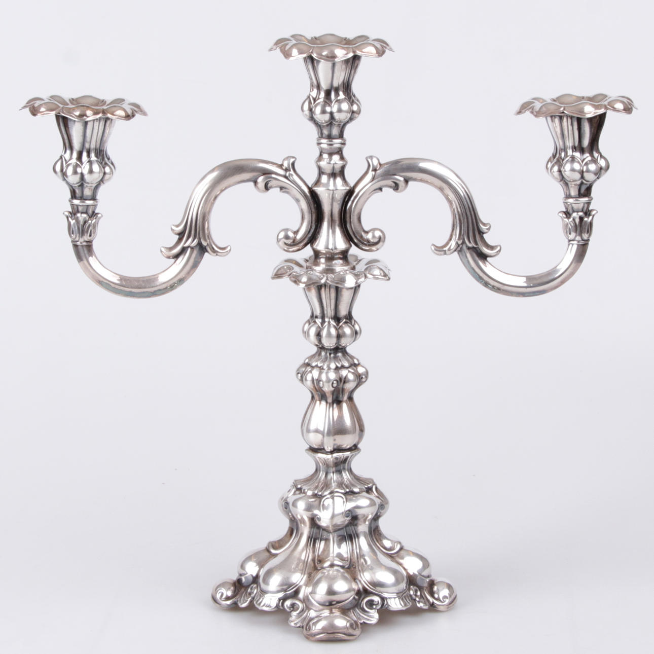 KANDELABER, försilvrad metall, rokokostil, 1900-tal.