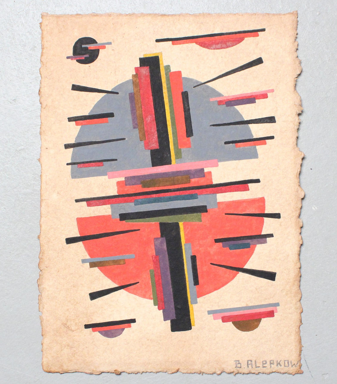 BORIS ALEPKOV. «Composición geométrica III», gouache, firmada.