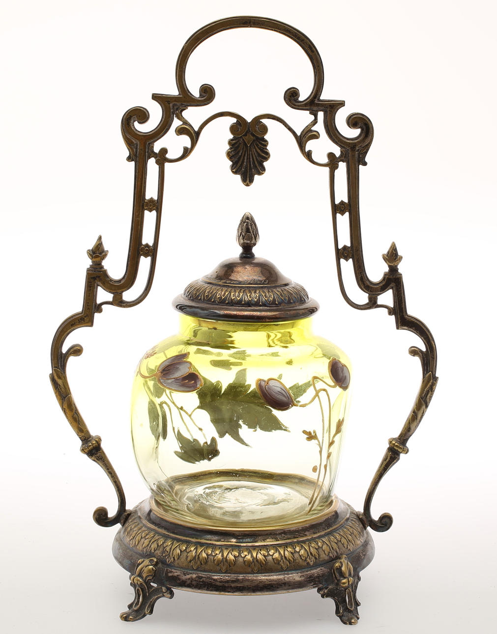 BONBONJÄR, målat på glas, nysilver.