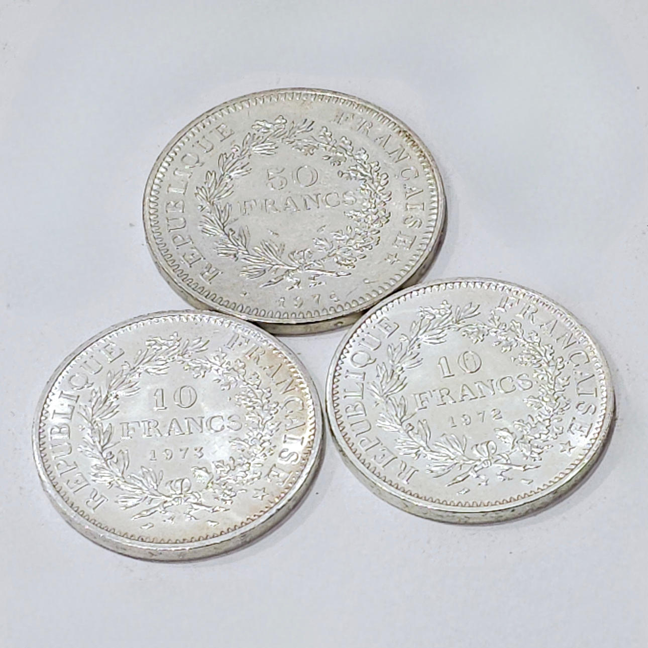 TRE FRANSKA SILVERMYNT, 1972-1974.