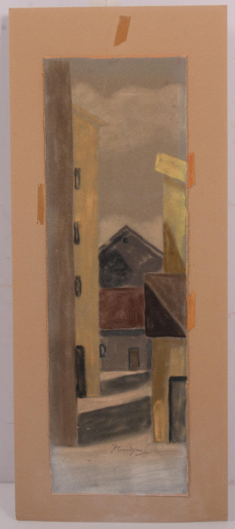 A. LUNDGREN. Boråsmotiv. Oljekrita på sammetspapper.