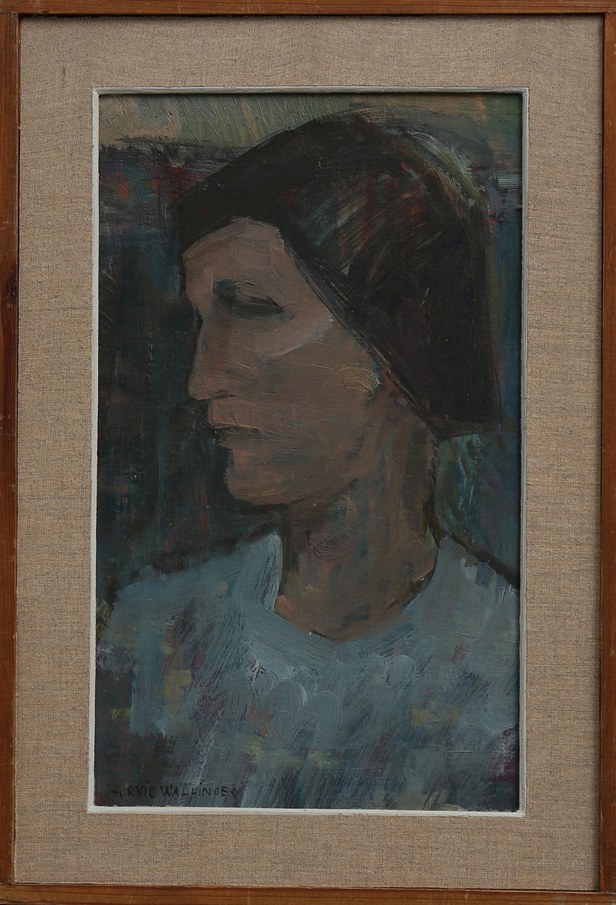 ARVID WALLINDER. Portätt, olja på pannå, signerad.