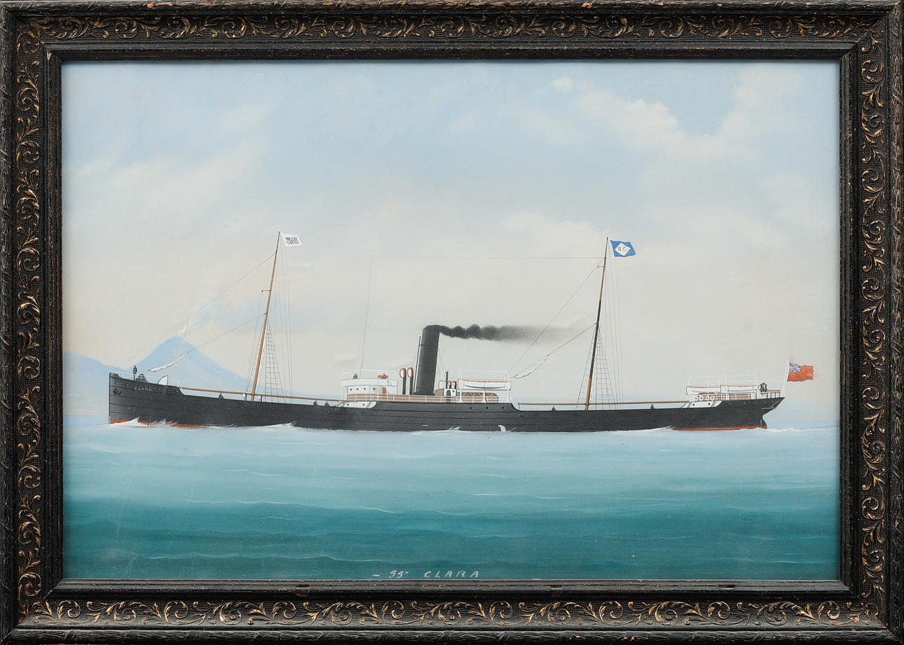 OIDENTIFIERAD KONSTNÄR. Ship portrait, “SS Clara”, gouache.