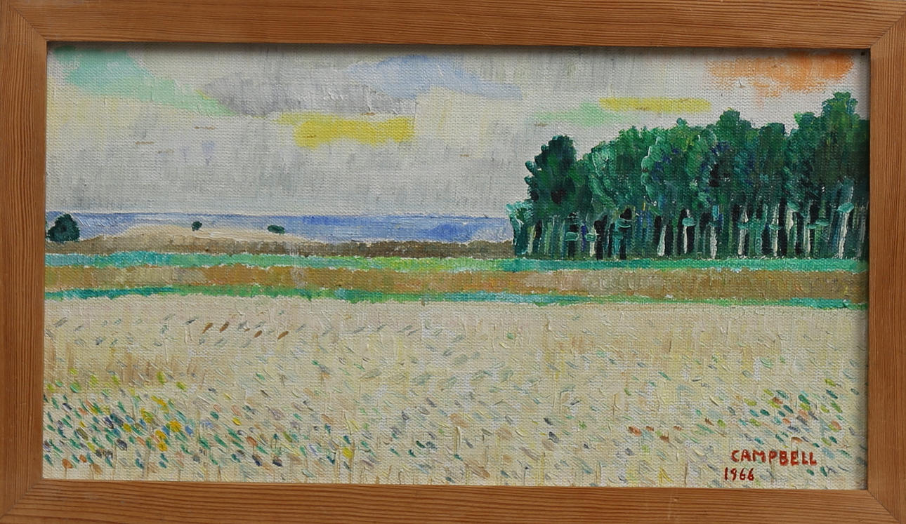OIDENTIFIERAD KONSTNÄR. "Rågfält", olja på pannå, signerad och daterad Campbell 1966.