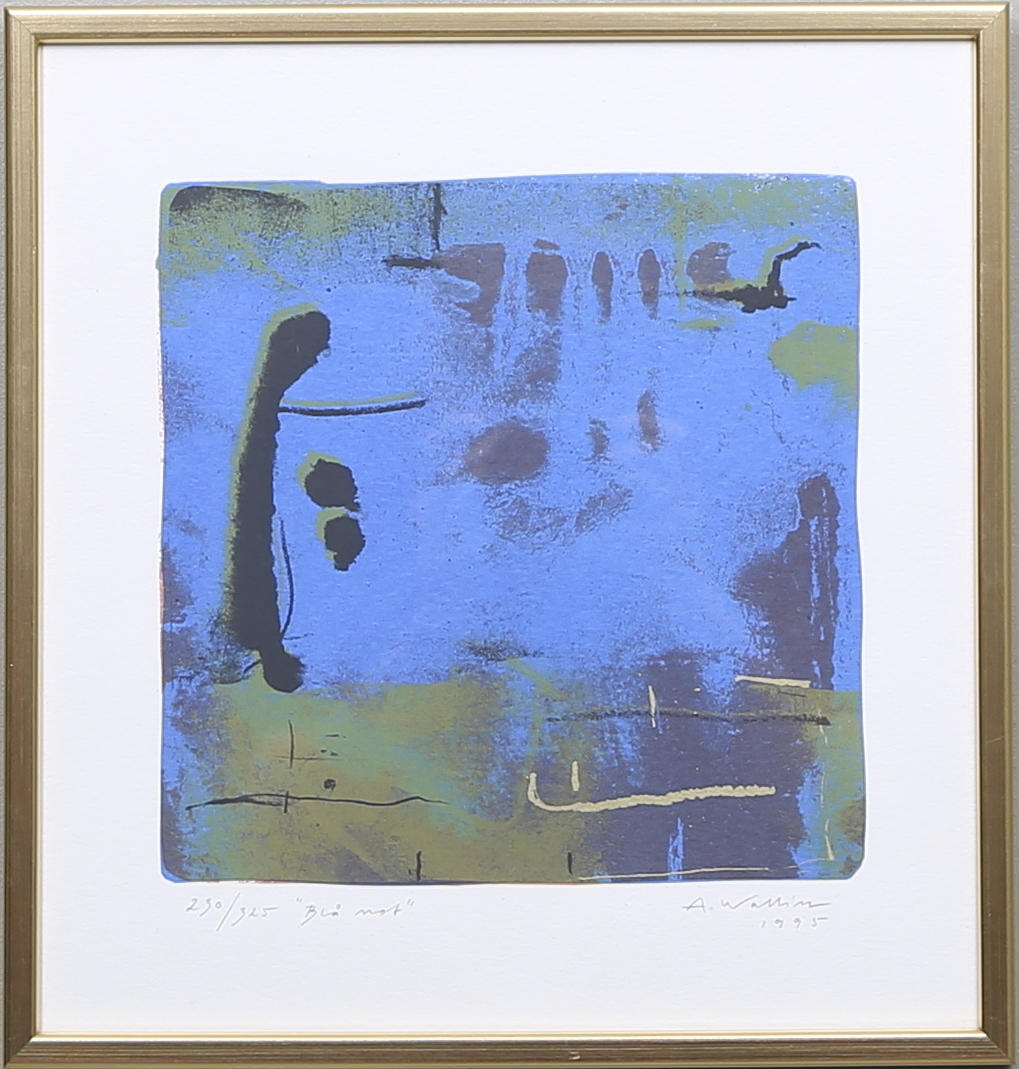 ANDERS WALLIN. "Blå mot". Färglitografi, signerad, numrerad 230/325 och daterad 1995.