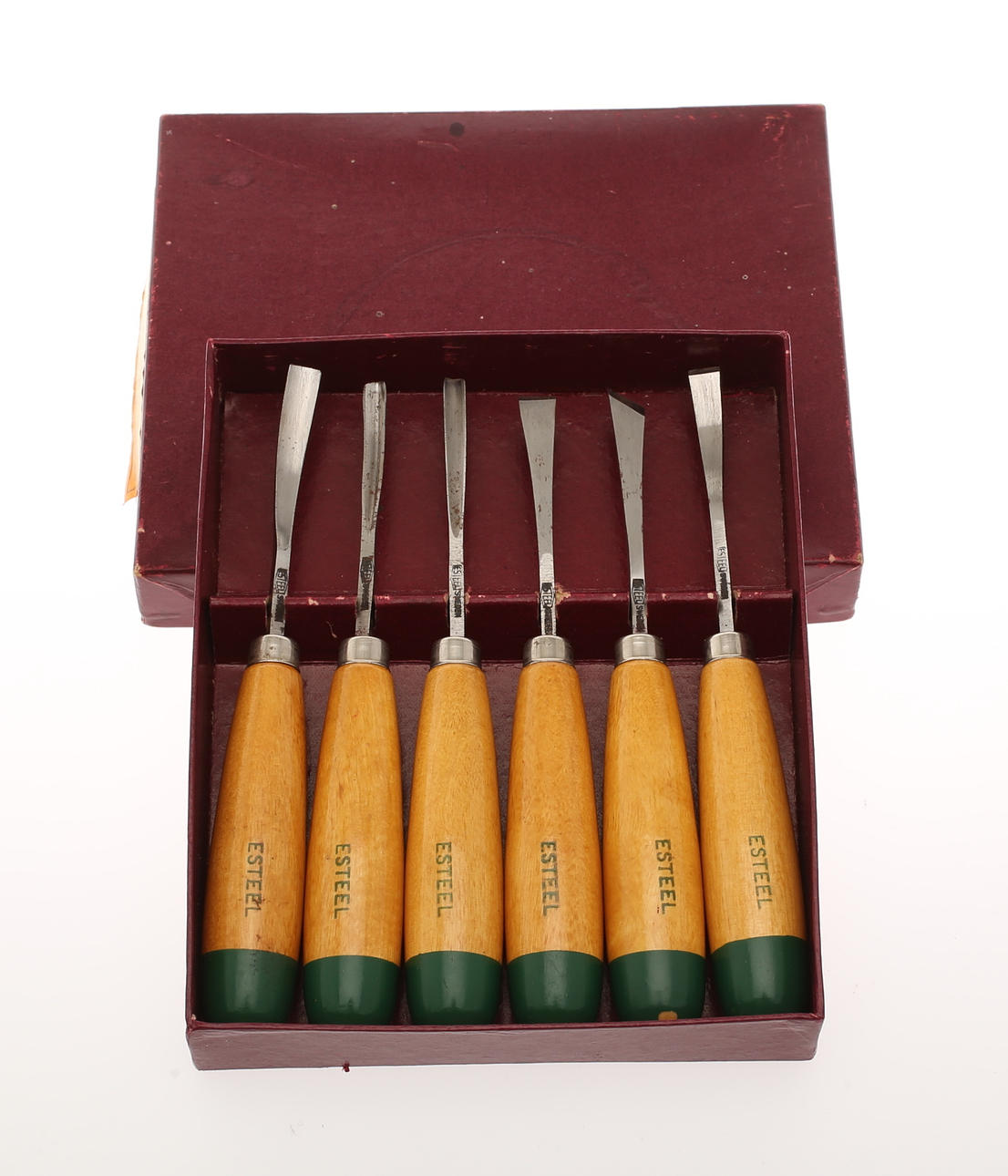 VERKTYGSSATS, 6 stycken bildhuggarjärn, Eskilstunasteel.