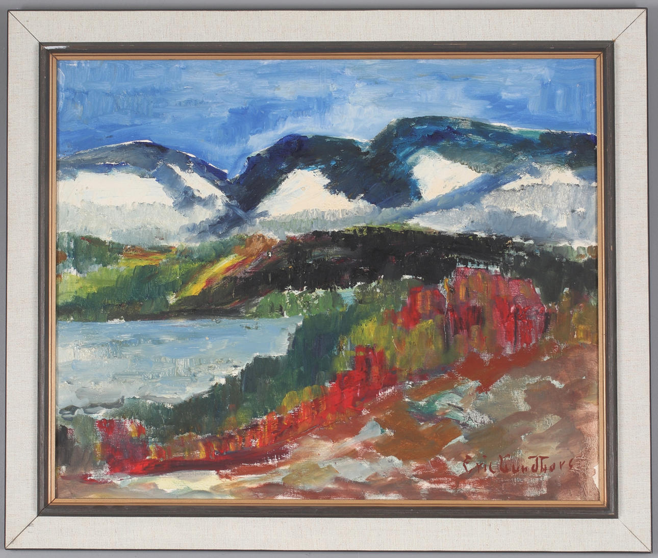ERIC LUNDBERG. Mountain landscape, oil on canvas signed.