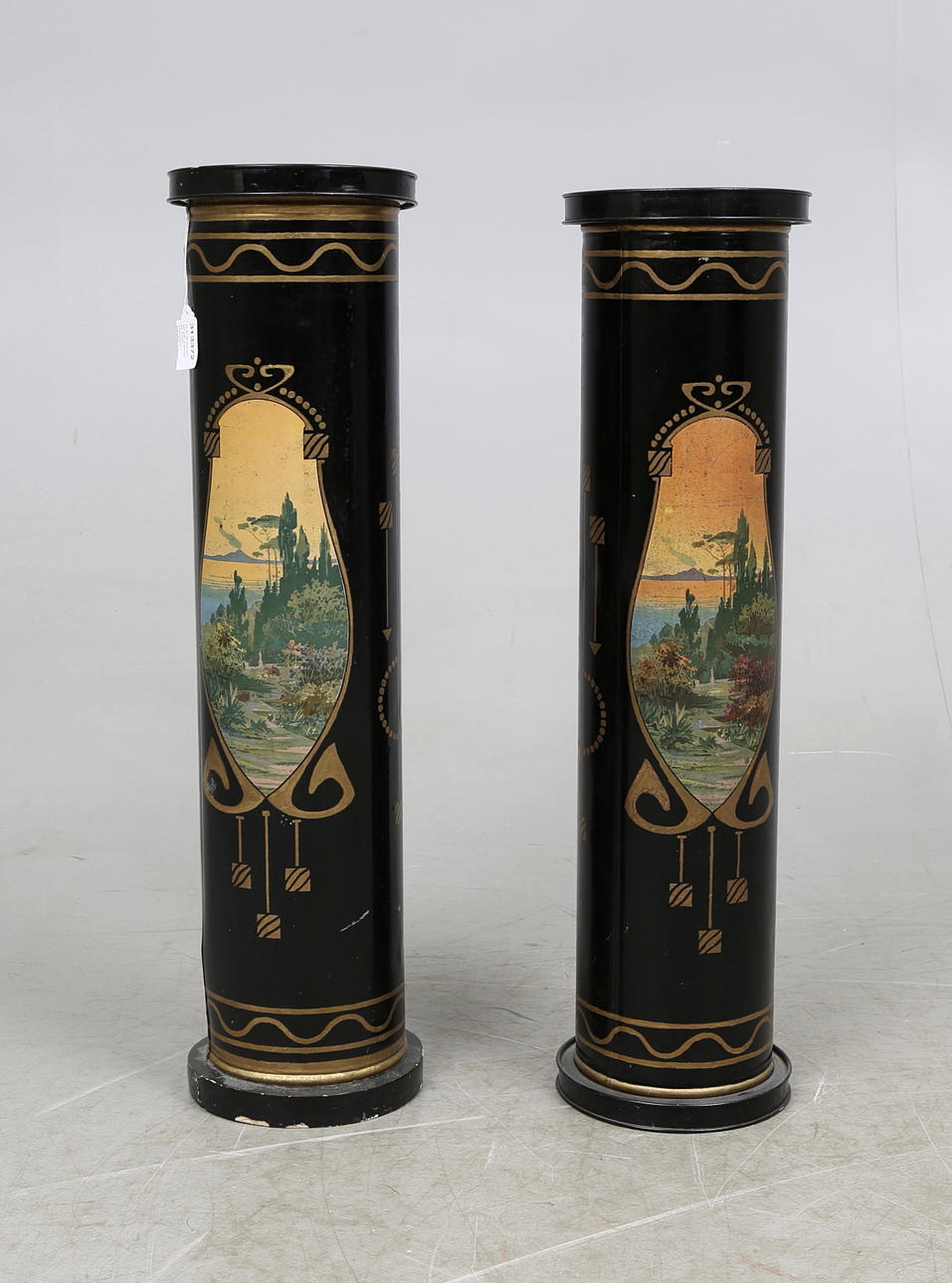 PLÅTBURKAR, ett par, jugend, ca 1900. Hultmans Fabriker, Malmö.