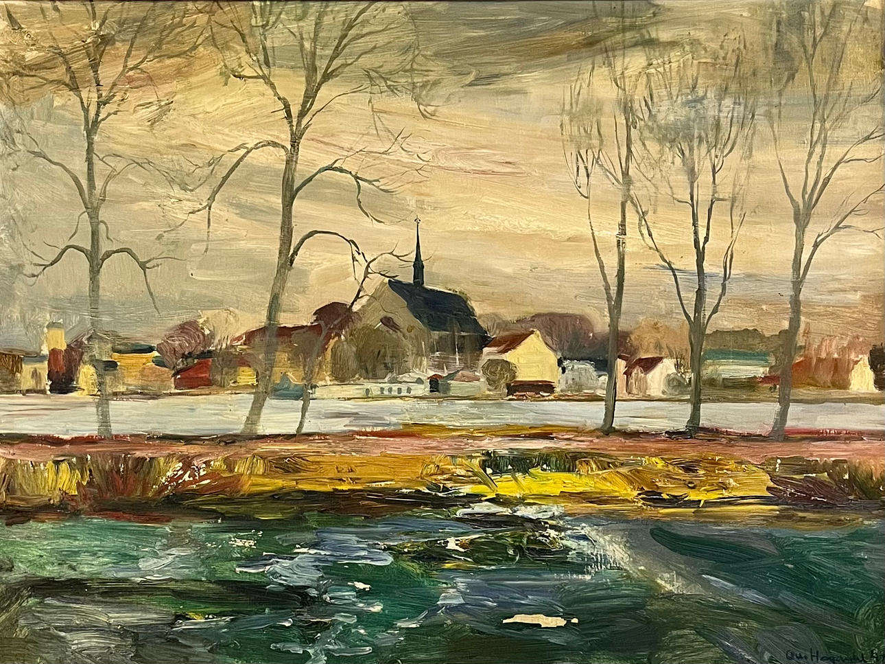 OLLE HAGDAHL. oil on canvas, Vadstenamotiv, signed and dated 42.