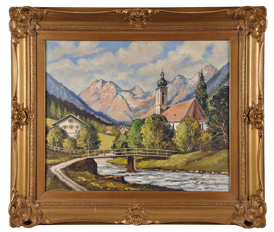 JULIUS KÖHRER. Ramsau med kyrka och Reiter Alpe/Reiter Alm.