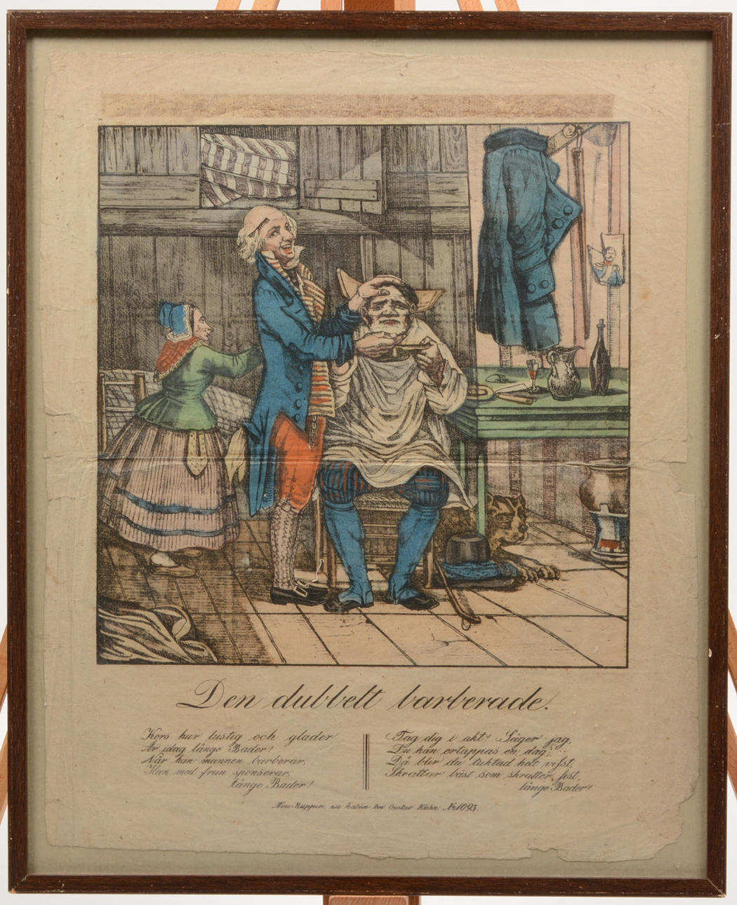 Der doppelt rasierte. Holzschnitt.