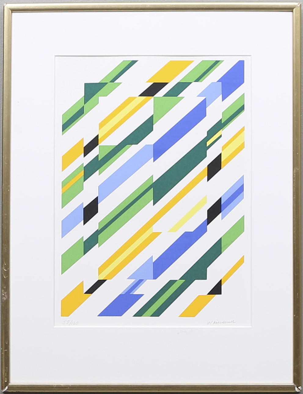 WILHELM LINDVALL. Komposition i grönt, gult och grönt. Färglitografi, signerad och numrerad 55/160.