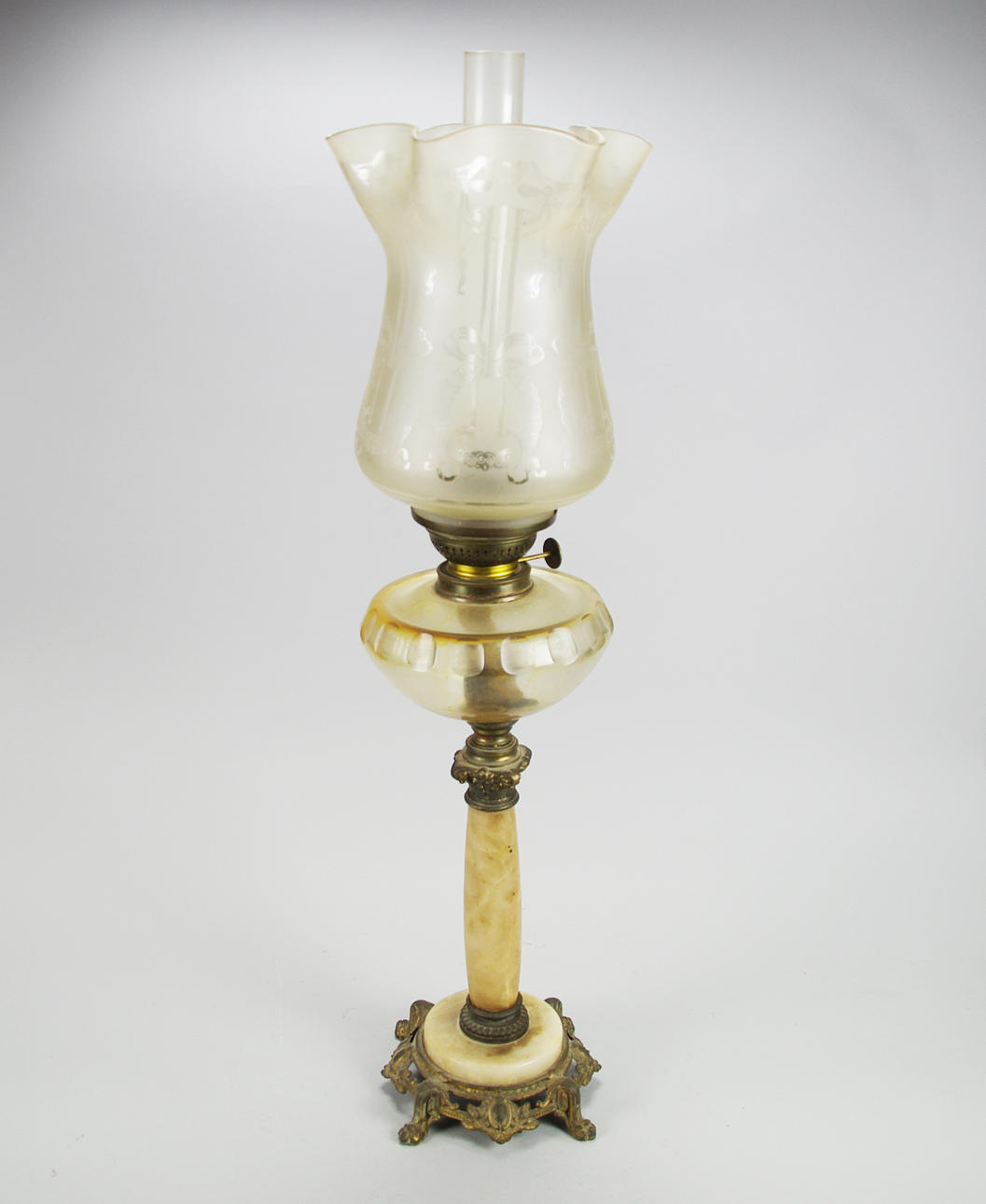 BORDSFOTOGENLAMPA, marmor/glas, sent 1800-tal.