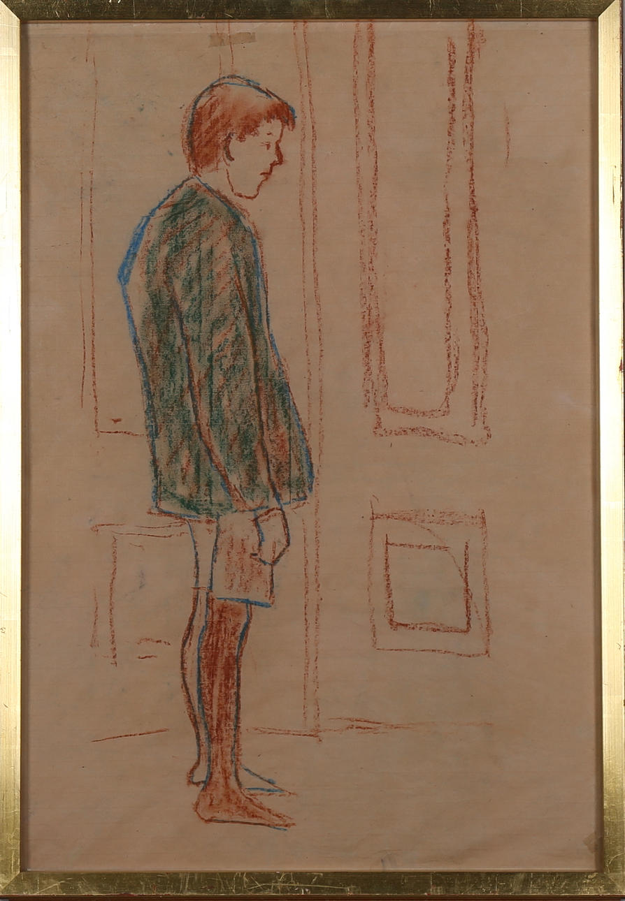 GUNNAR ZILO. Pojke i kortbyxor, pastell, osignerad.