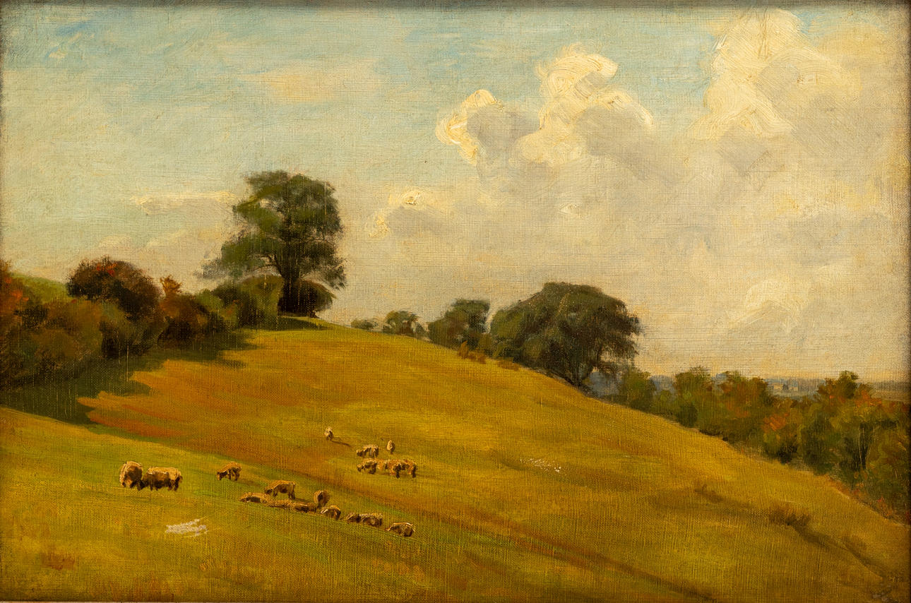 ENGLISCHER LANDSCHAFTSMALER UM 1900. Landschaft mit Schafen.