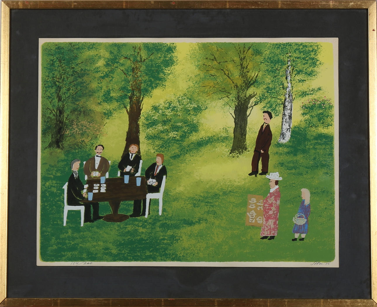 AXEL BENGTSSON. I trädgården, färglitografi nr 154/260, Signerad ABn och daterad -75.