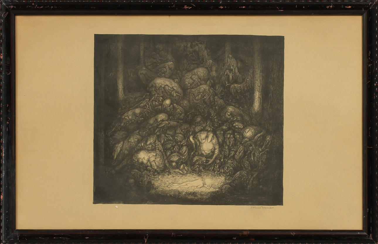 JOHN BAUER. "Hos trollen", litografi , signerad, utförd 1917.