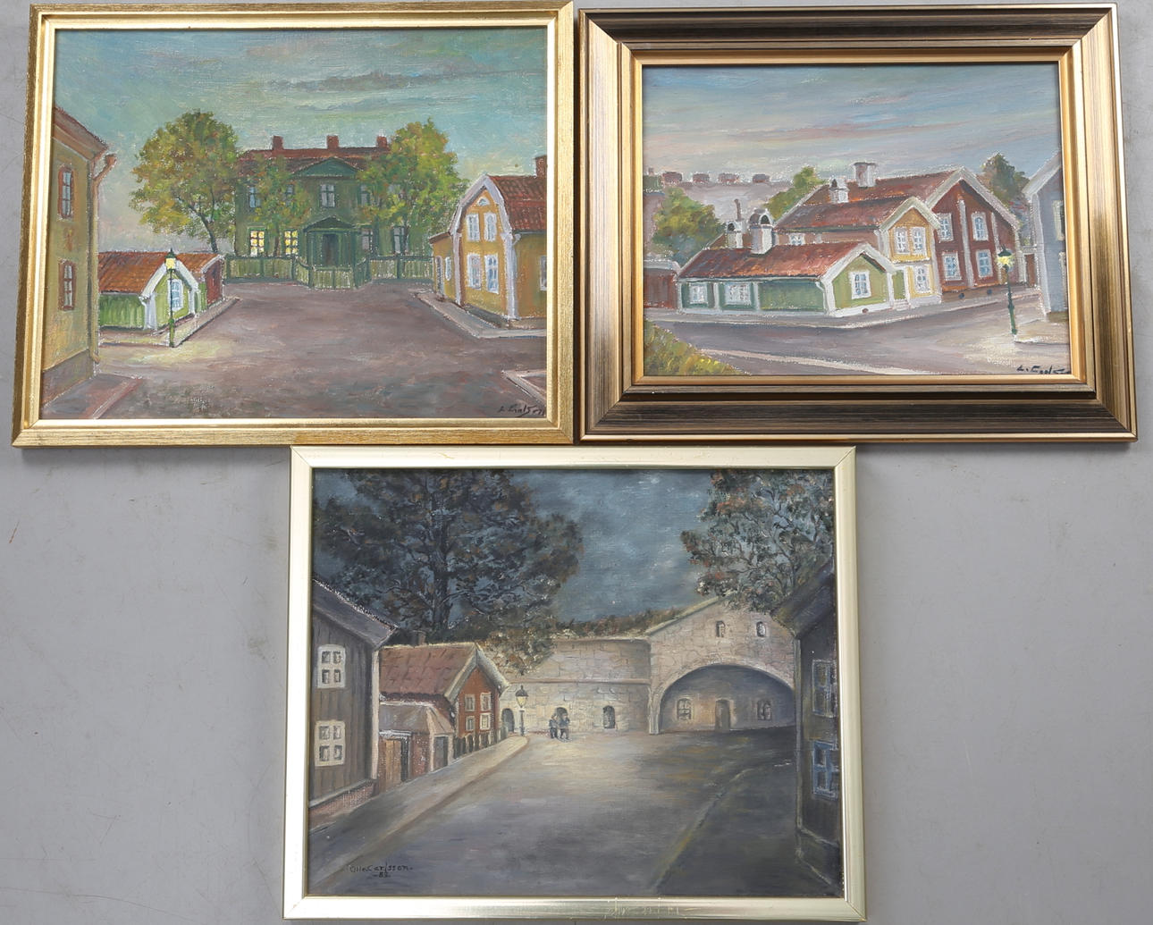 KALMARMOTIV, 3 st, oljor på duk, Lage Carlsson samt Olle Carlsson.