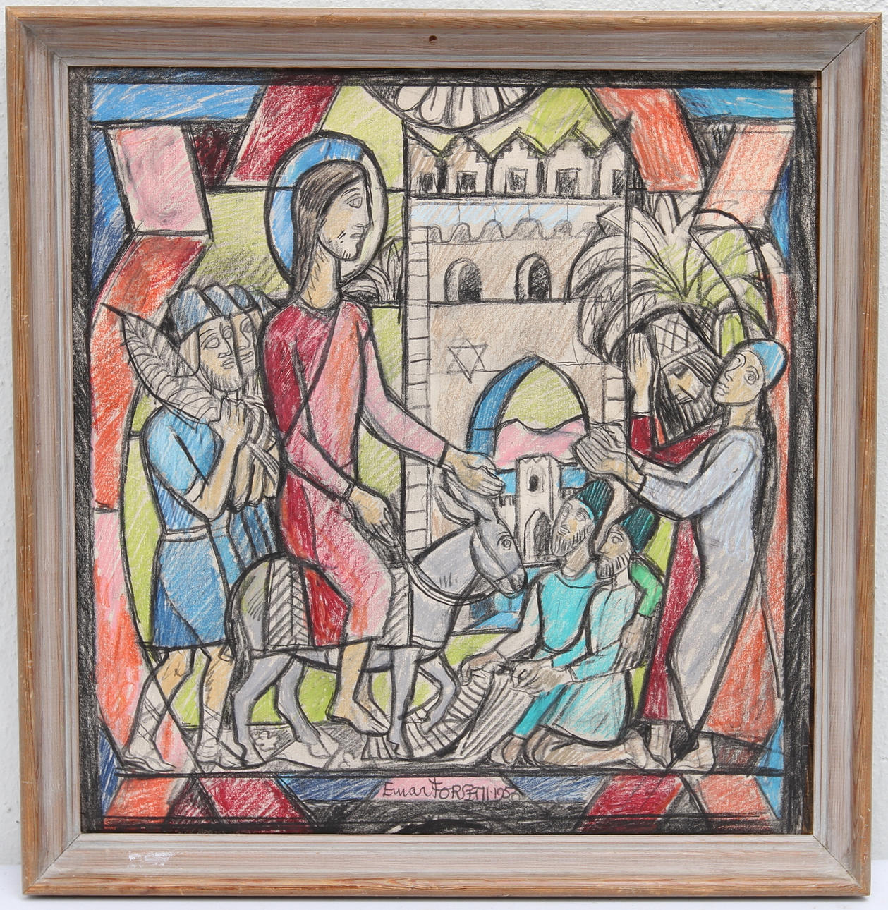 EINAR FORSETH. Jesus intåg i Jerusalem. Färgkrita, signerad.