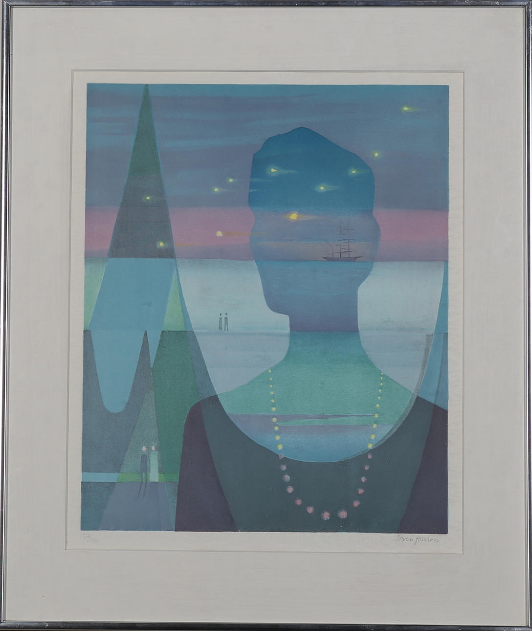 SVEN JONSON. Nocturne. Färglitografi, signerad Sven Jonson och numrerad 153/390.