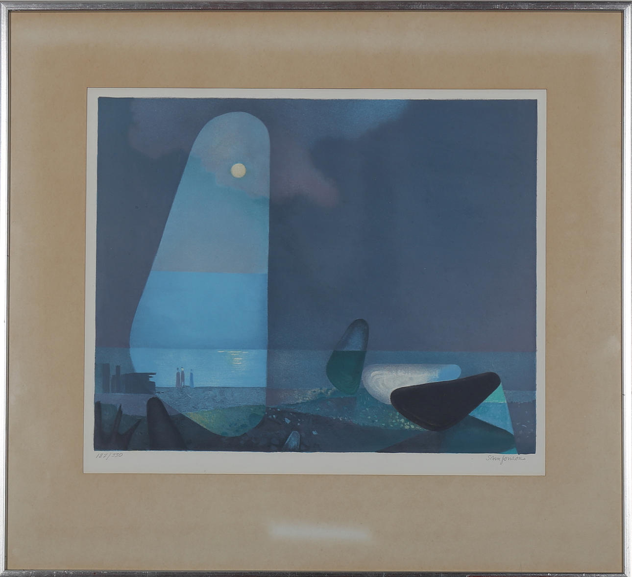 SVEN JONSON. Nocturne med musslor. Färglitografi, signerad Sven Jonson och numrerad 187/330.