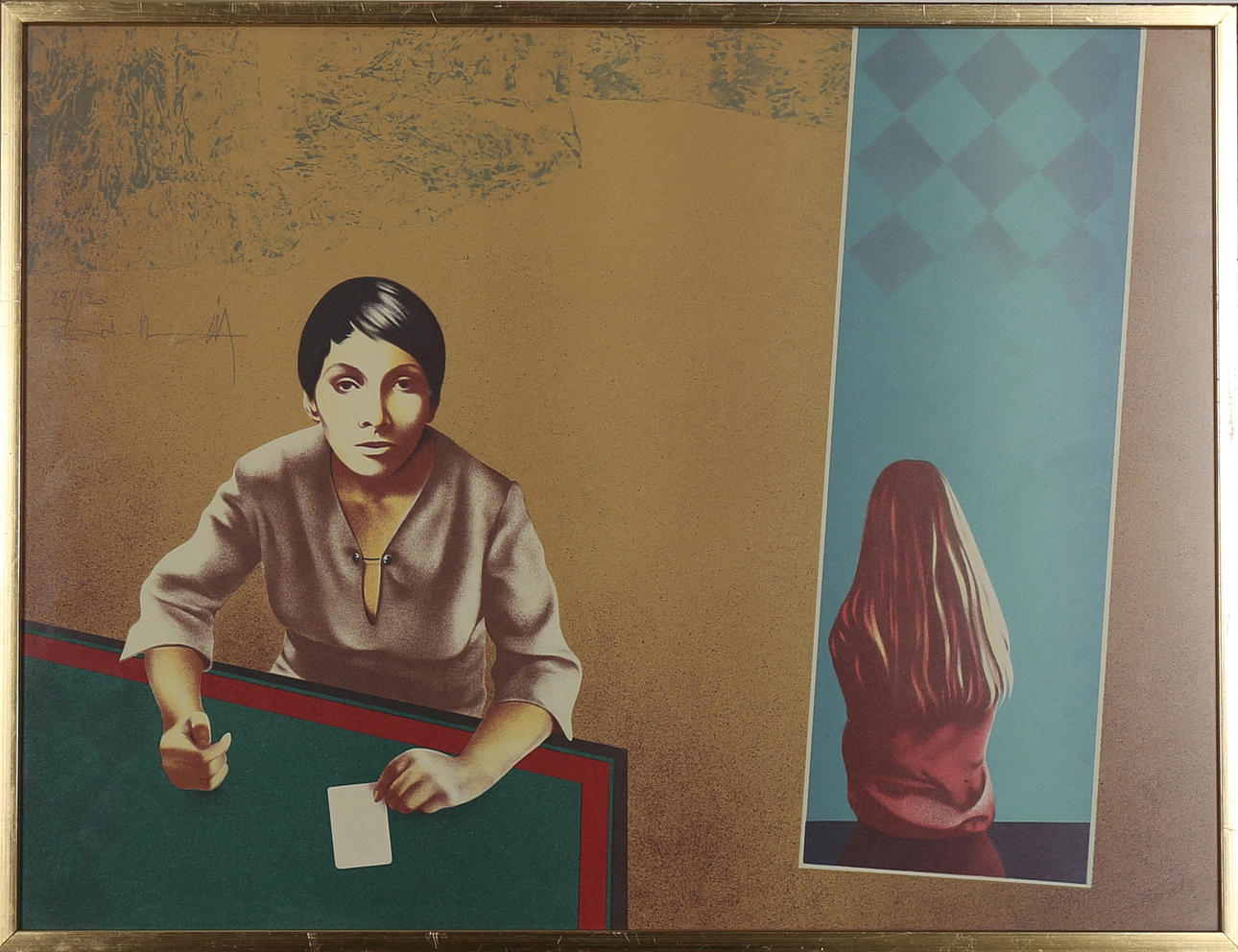 BEN DAVID. Kvinna med spelkort, färgserigrafi, signerad Ben David och numrerad 89/120.