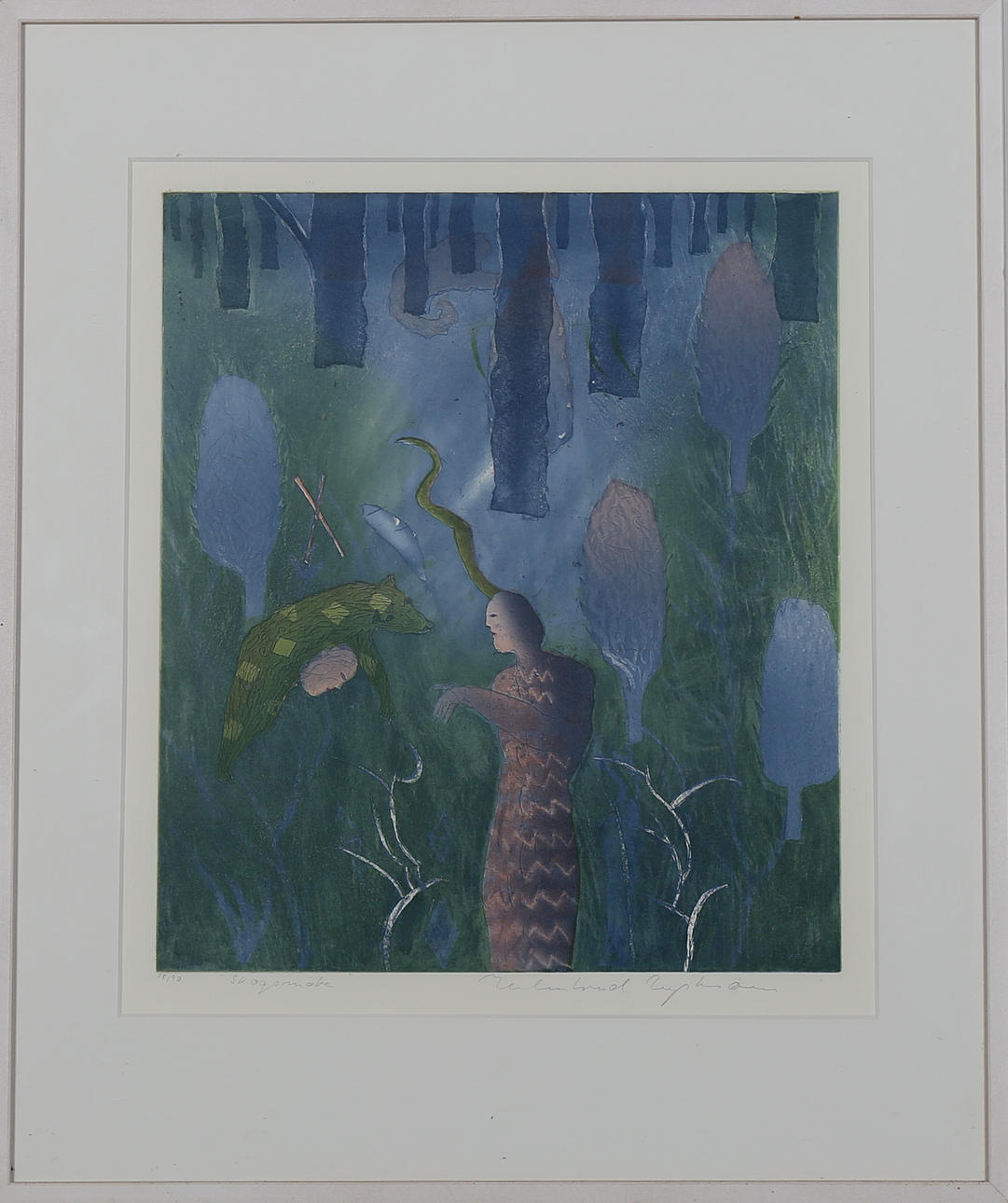 HELMTRUD NYSTRÖM. "Skogsmöte" Färgetsning. Signerd Helmtrud Nyström, numrerad 78/90.