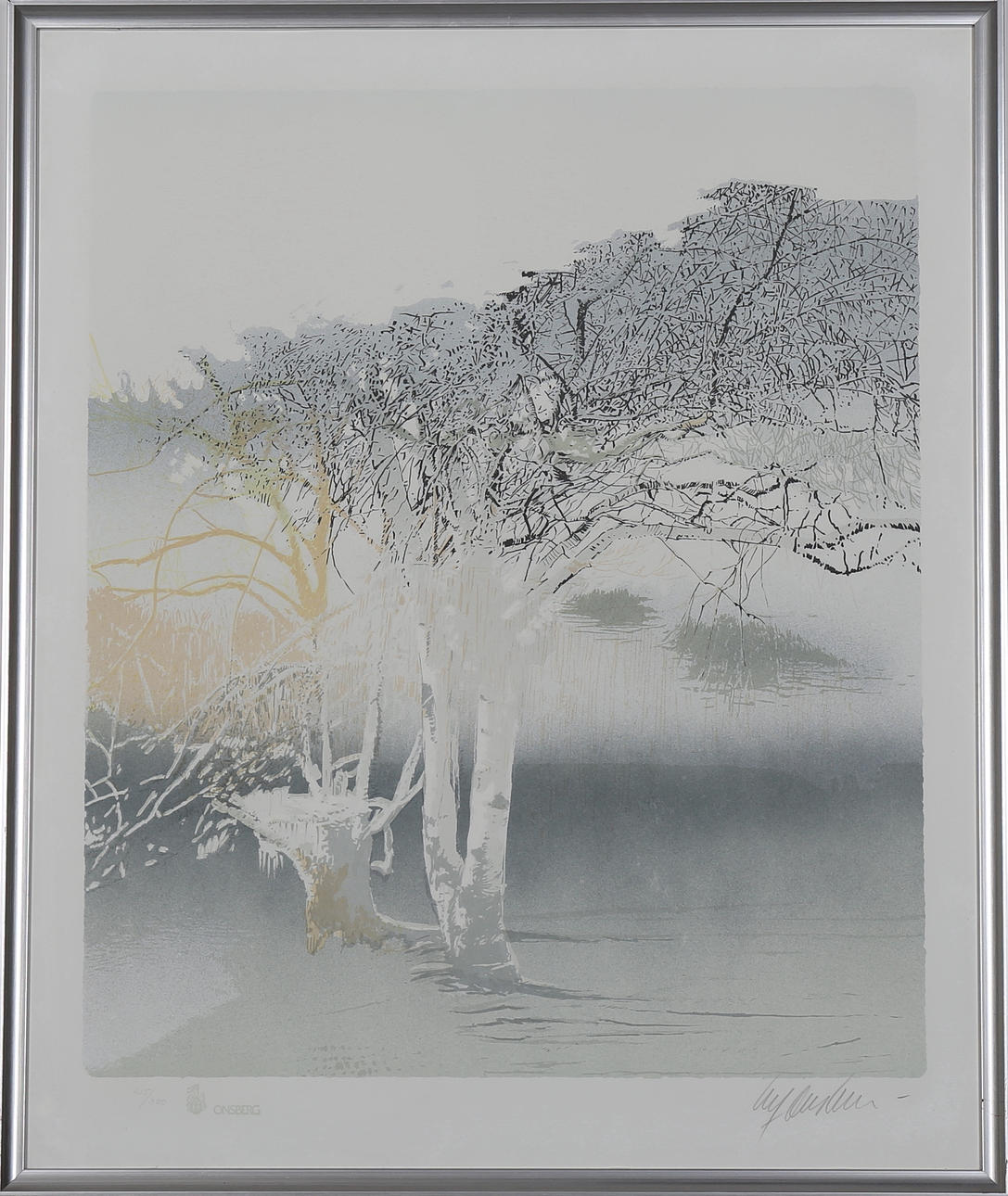 ULF ONSBERG. Träd i dimma. Färgserigrafi, signerad Ulf Onsberg och numrerad 215/300.