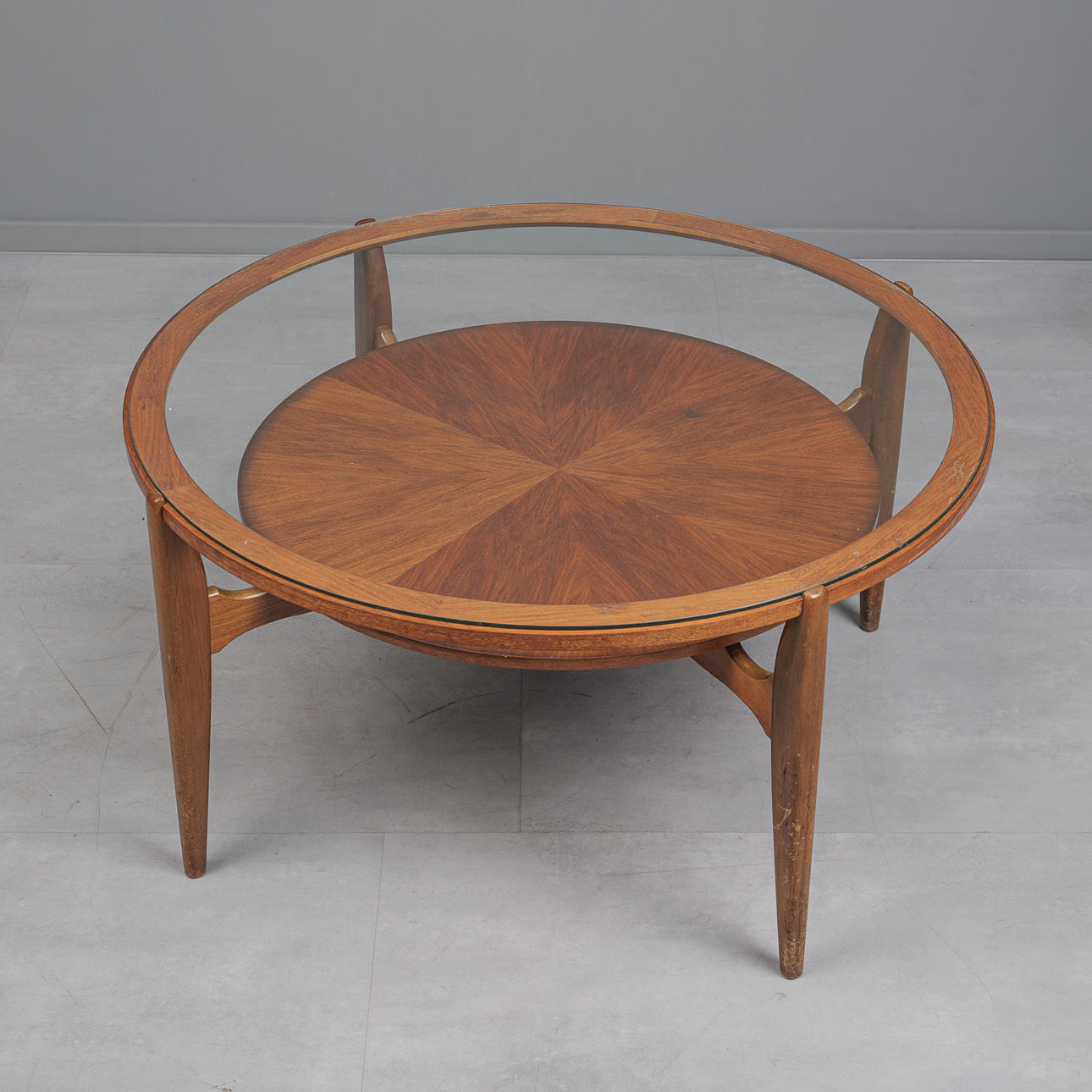 Wilhelm Renz, coffee table/side table, walnut, glass, 1960s, Germany.