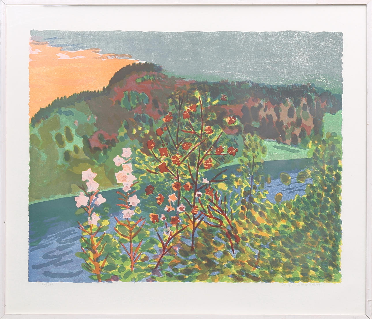 THAGE NORDHOLM. Träd och blommor, färglitografi. Signerad Thage Nordholm, numrerad 55/275.