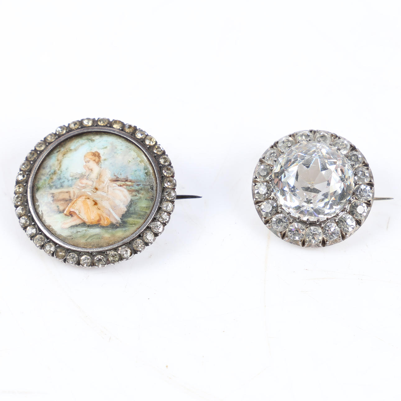 TWO 19TH CENTURY PASTE CLUSTER BROOCHES.