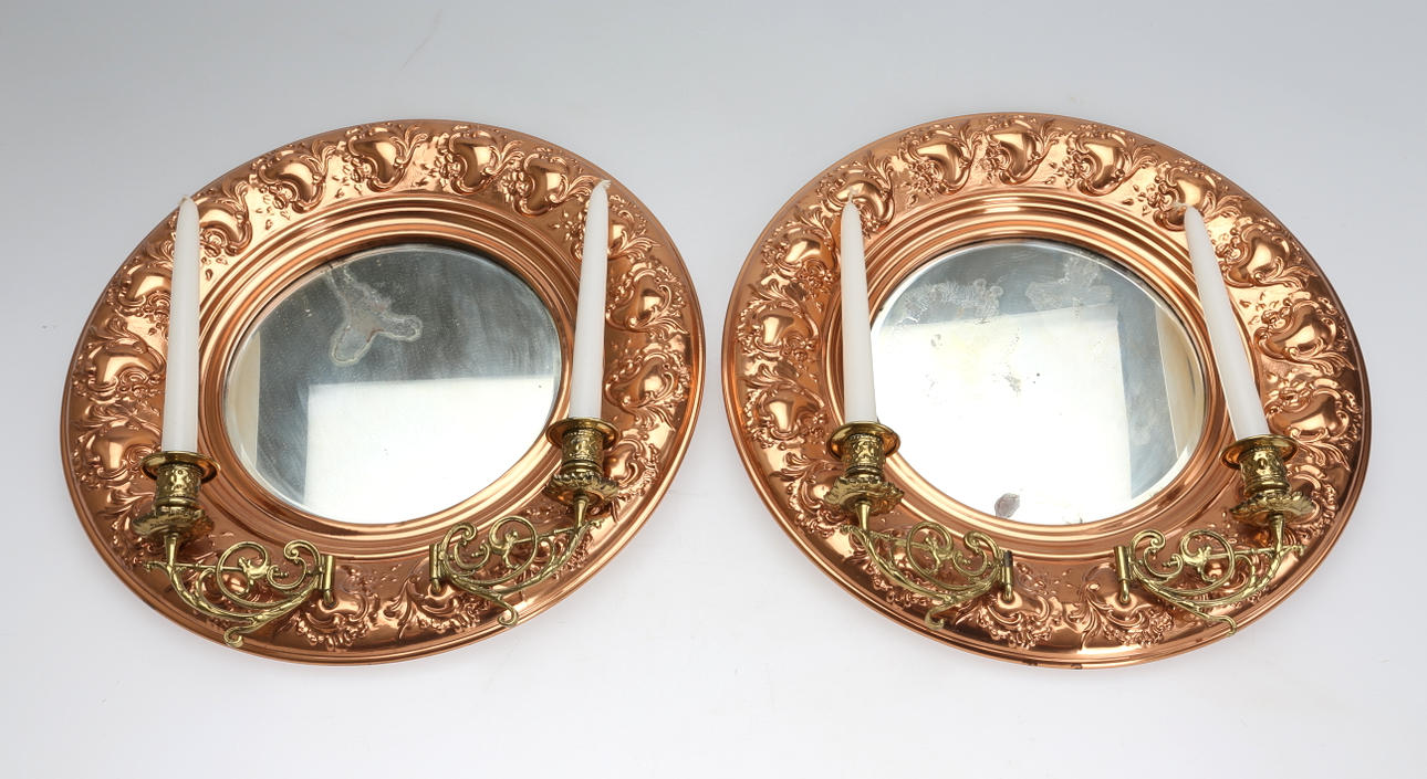 SPEGELLAMPETTER, 1 par, koppar, jugend, 1910/20-tal.