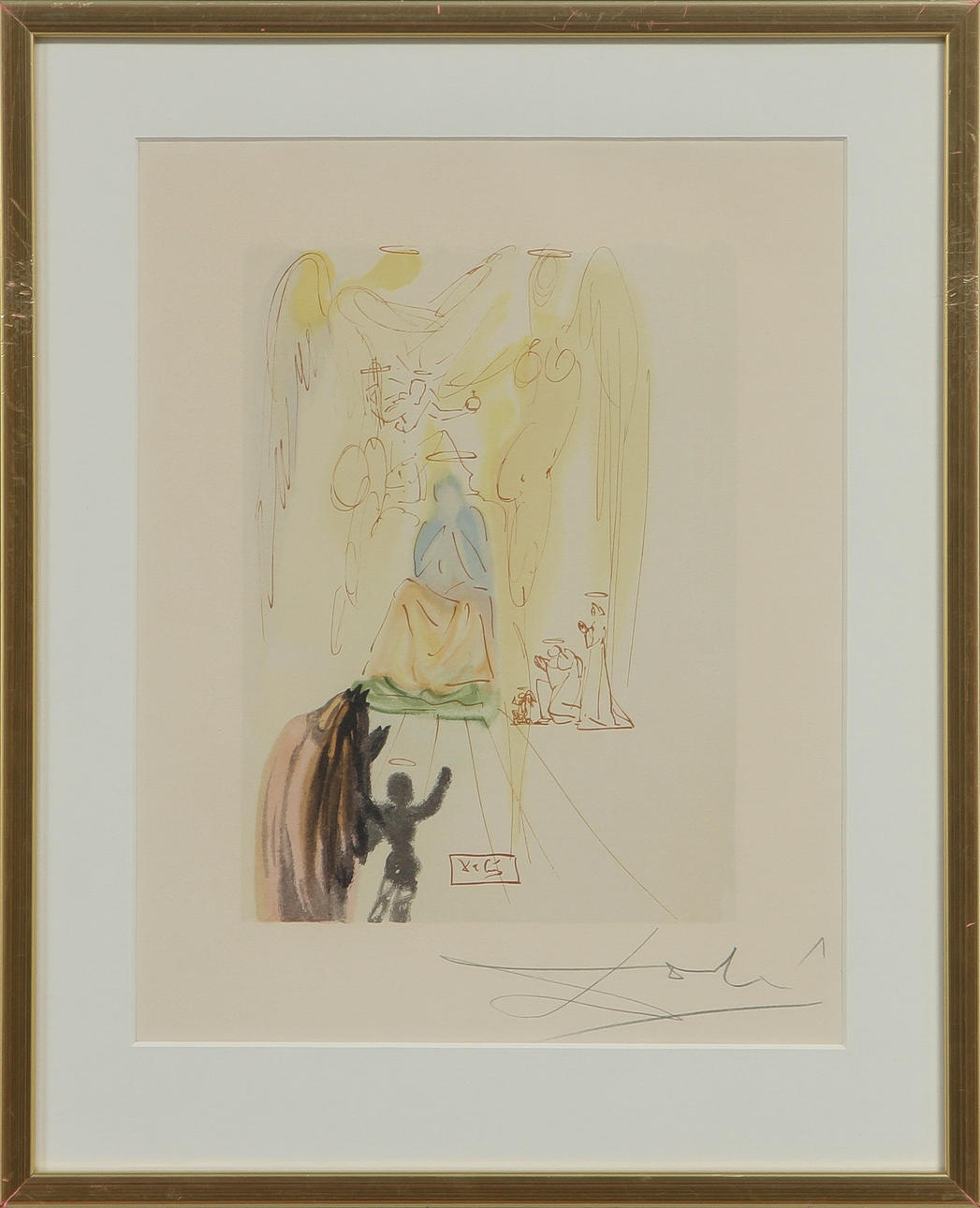 SALVADOR DALÍ. efter, "Divina Commedia", färglitografi, signerad.