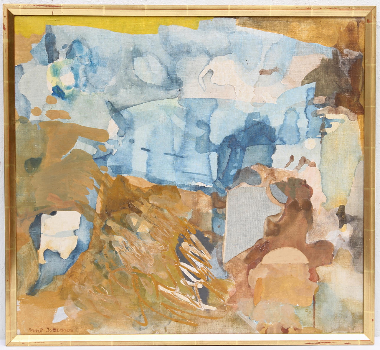 ARNE ISACSSON. Komposition. Olja med collage, signerad.